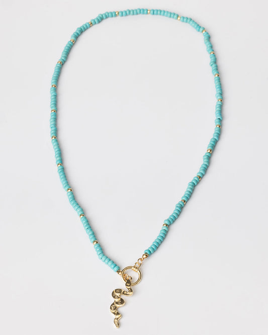 Turquoise Beaded Gold Western Snake Convertible Toggle Necklace Coastal Cowgirl