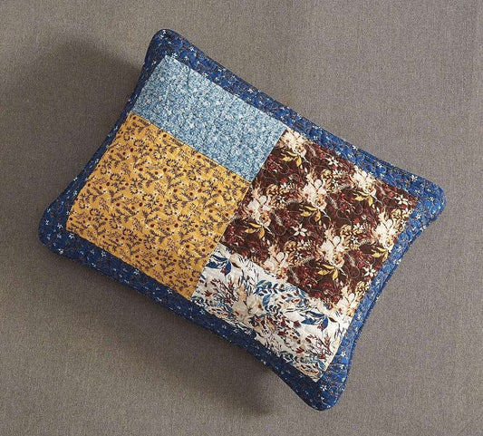 Tache Cotton Patchwork White Blue Yellow Brown Floral Prairie Sunset Pillow Sham (JHW-887) Otarealm