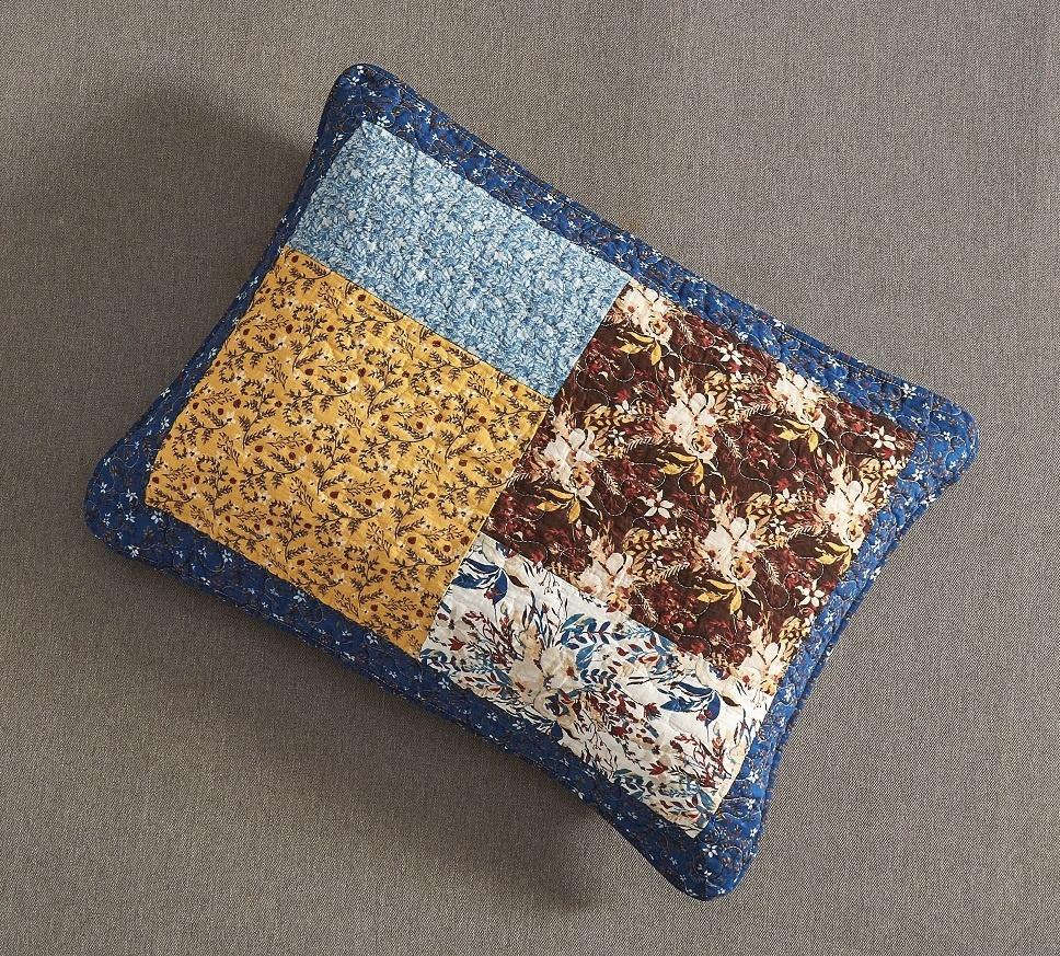 Tache Cotton Patchwork White Blue Yellow Brown Floral Prairie Sunset Pillow Sham (JHW-887) Otarealm