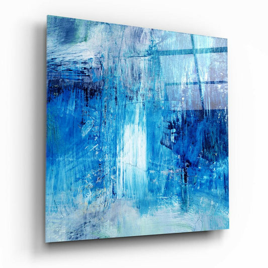 Deep Blue Ocean Brushstroke Glass Wall Art