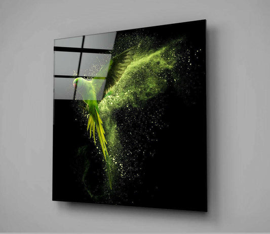 Green Parrot Powder Burst Glass Wall Art Otarealm