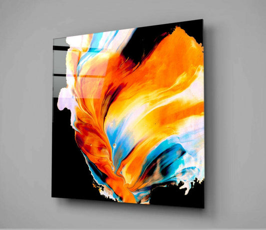 Orange Blue Flowing Paint Glass Wall Art Otarealm
