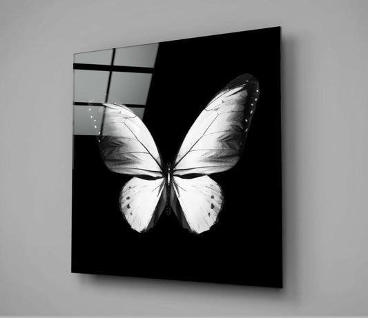 White Wings On Black Butterfly Glass Wall Art Otarealm