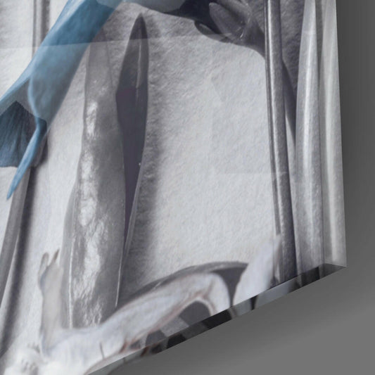 Blue Blooms On Grey Botanical Glass Wall Art