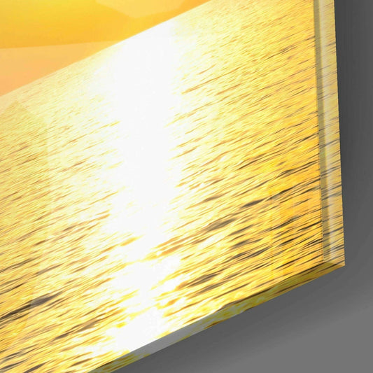 Sailboat and Seagulls Golden Sunset Glass Wall Art Otarealm