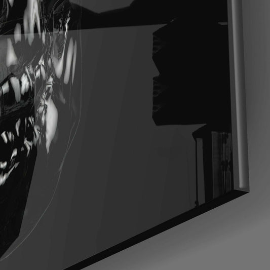 Glossy Black Chrome Skull Glass Wall Art Otarealm