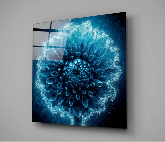 Frosted Blue Dahlia Glass Wall Art