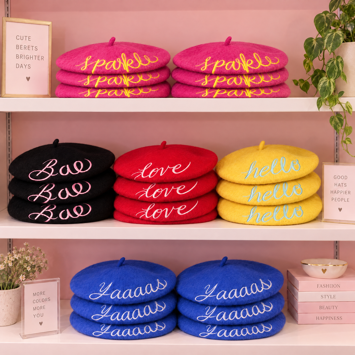 Bae Embroidered Beret in Black