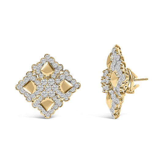 18K Yellow Gold Diamond 5 1/5 Cttw Geometric Cluster Stud Earrings