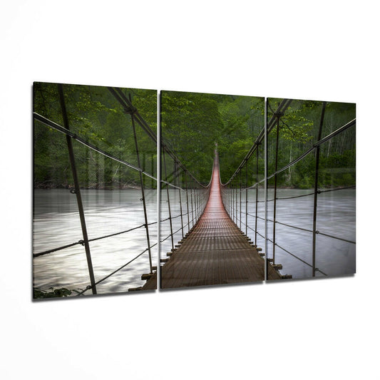 Forest Suspension Footbridge View Glass Wall Art