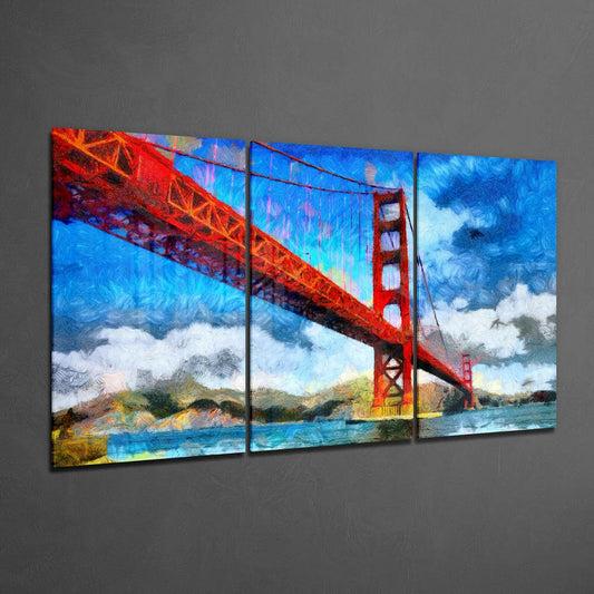 Red Suspension Bridge Painting Glass Wall Art