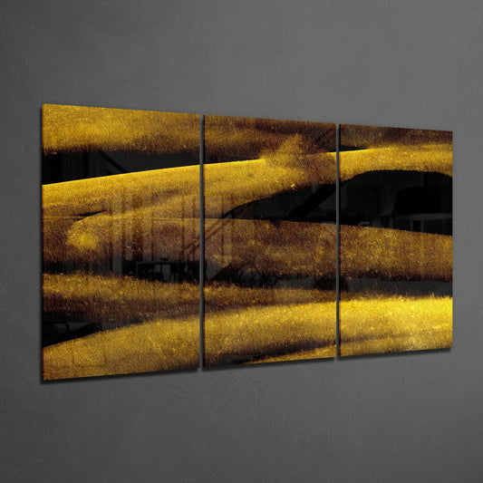 Horizontal Gold Dune Bands Abstract Glass Art
