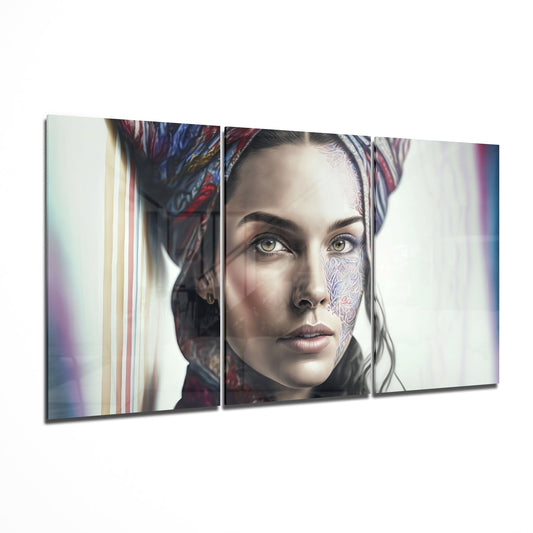 Headscarf Woman Lace Face Paint Glass Wall Art