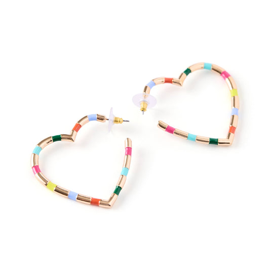 Rainbow Heart Hoop Earrings Otarealm
