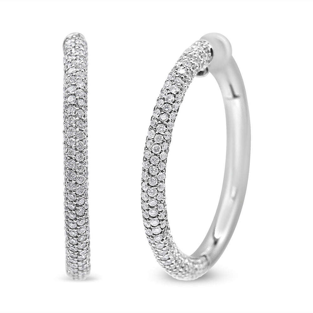 18K White Gold 2 1/3 Cttw Pave Set Diamond Semi Eternity Leverback Hoop Earrings (F-G Color, VS1-VS2 Clarity) Otarealm