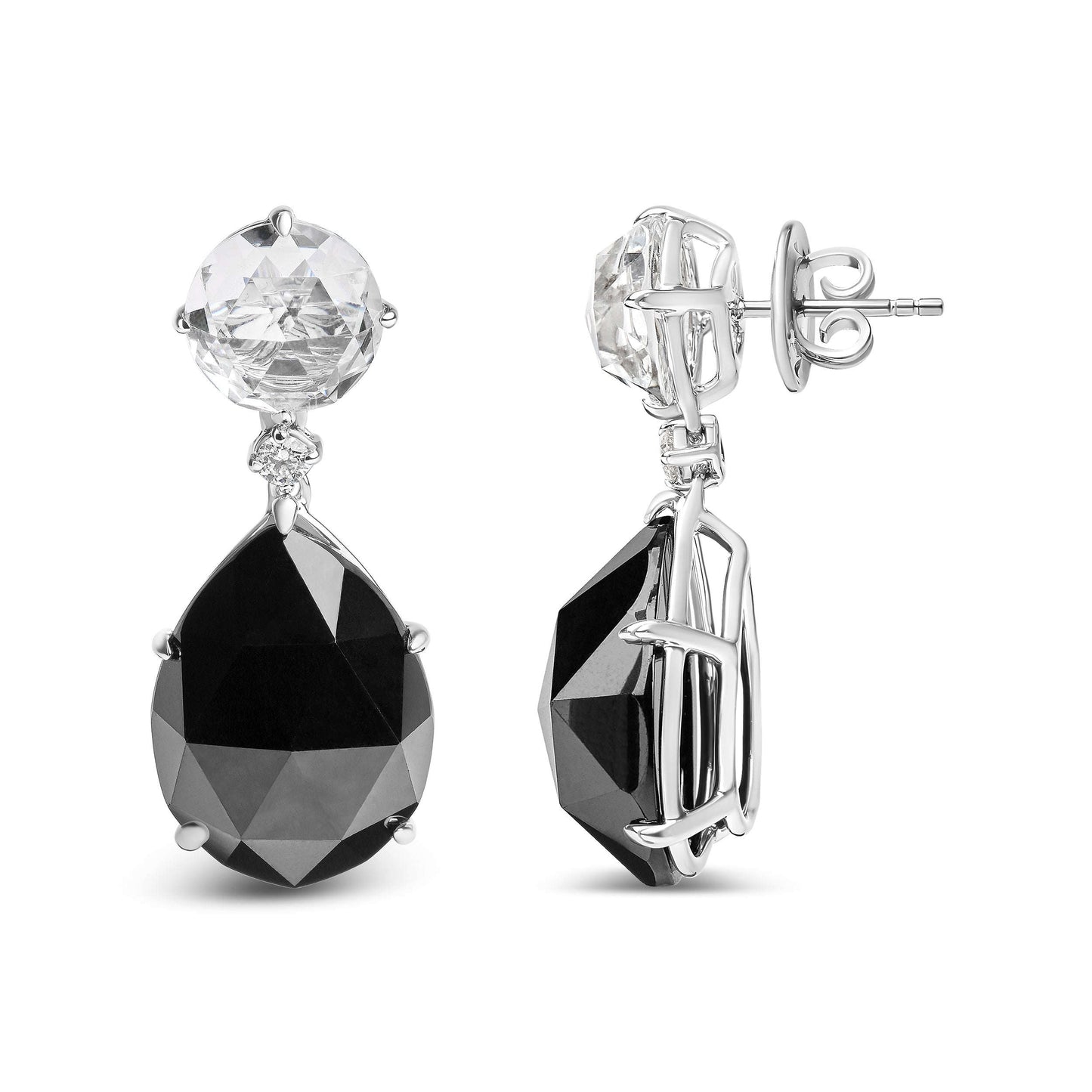 18K White Gold 1/5 Cttw Diamond with Round White Topaz and 20x15mm Pear Cut Black Onyx Gemstone Dangle Earring (G-H Color, SI1-SI2 Clarity) Otarealm