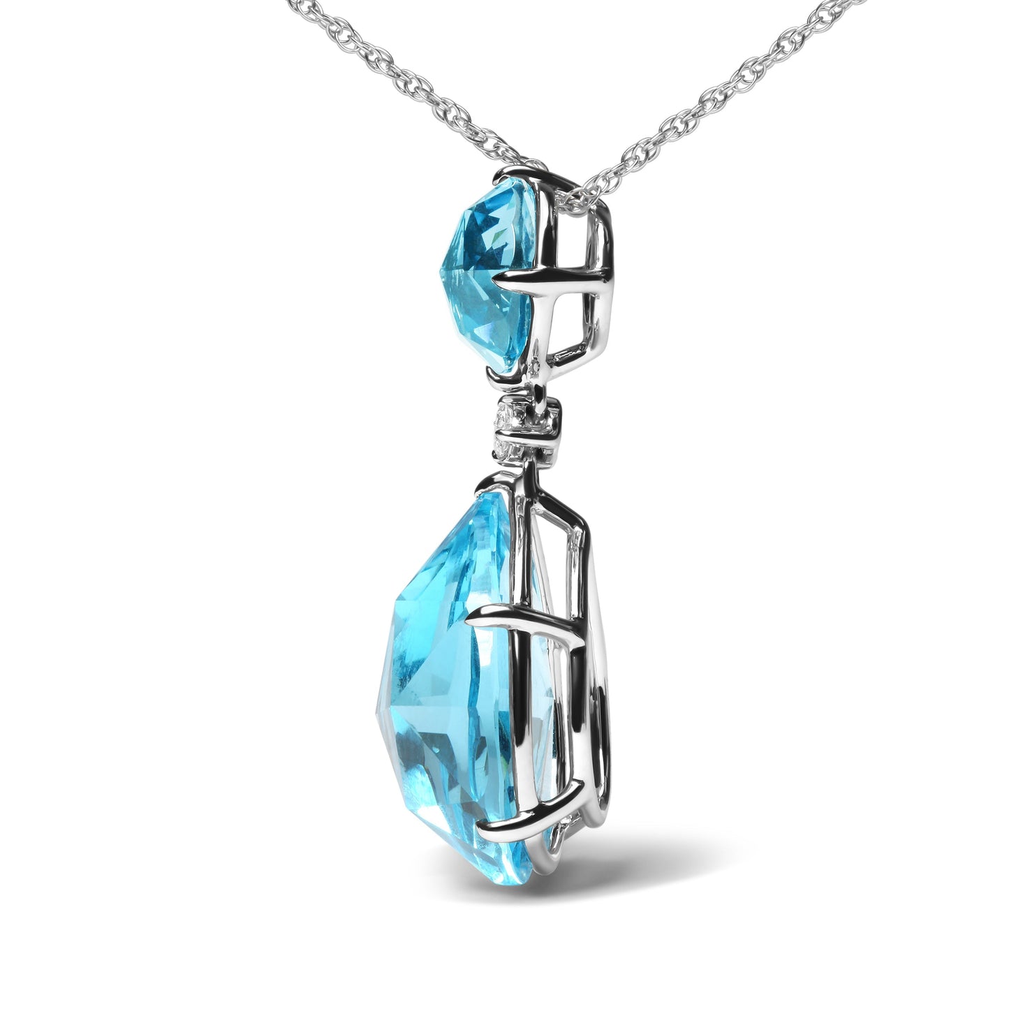 18K White Gold Diamond Accent and Round London Blue Topaz and Pear Cut Sky Blue Topaz Dangle Drop 18" Pendant Necklace (G-H Color, SI1-SI2 Clarity) Otarealm