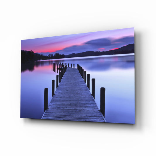Purple Twilight Mountain Jetty Glass Wall Art