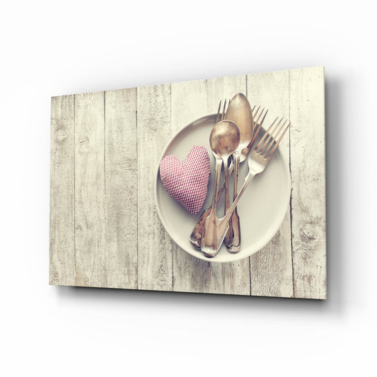 Pink Heart Plate Rustic Table Glass Wall Art