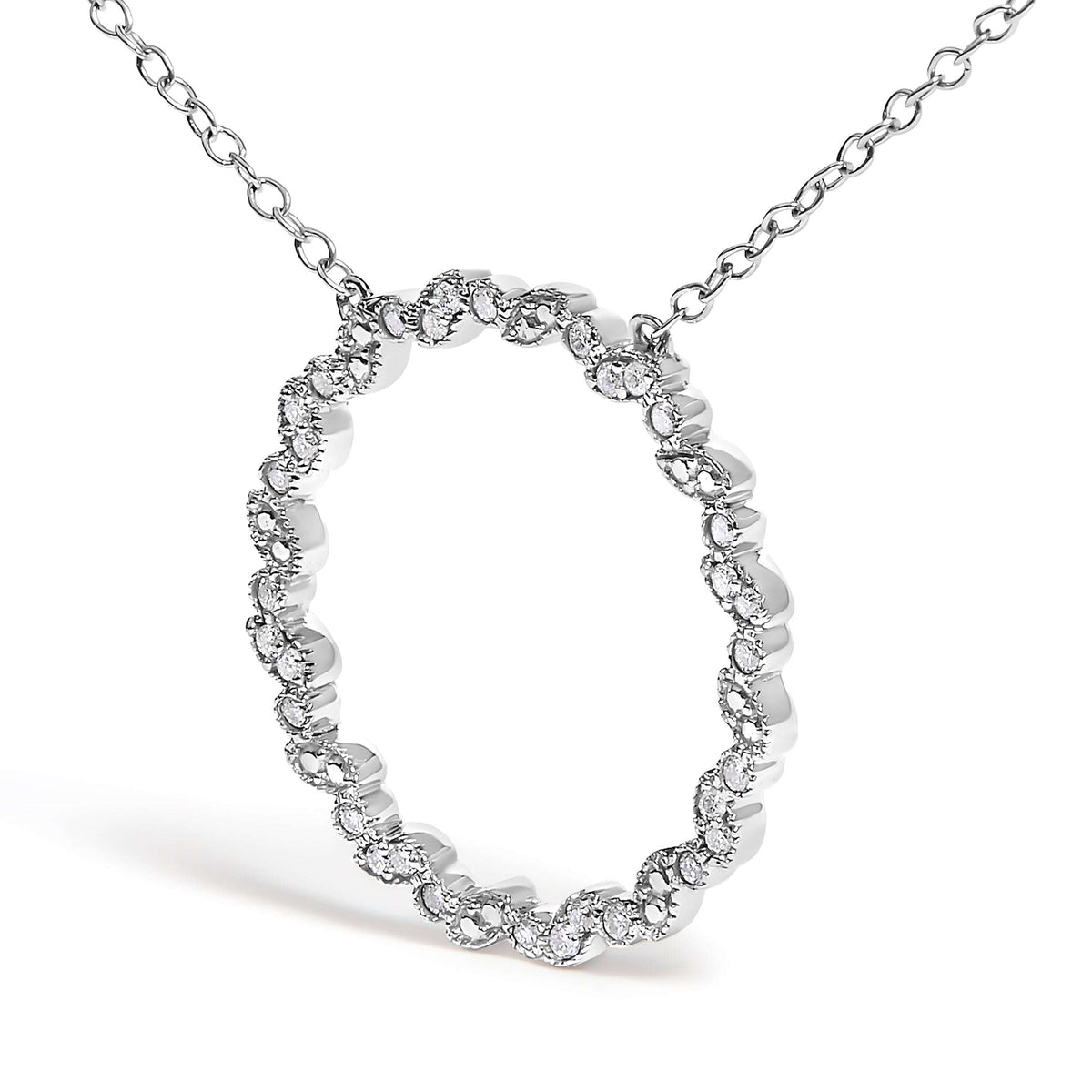 .925 Sterling Silver 1/7 Cttw Lab Grown Diamond Beaded Love Circle Pendant Necklace - Size 18 Inches Otarealm