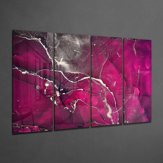 Magenta Silver Splatter Marble Glass Wall Art