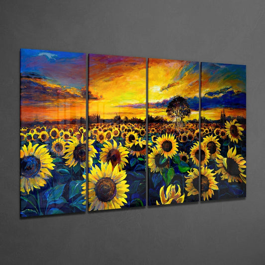 Sunflowers 4 Pieces Mega Glass Wall Art (59"x36")