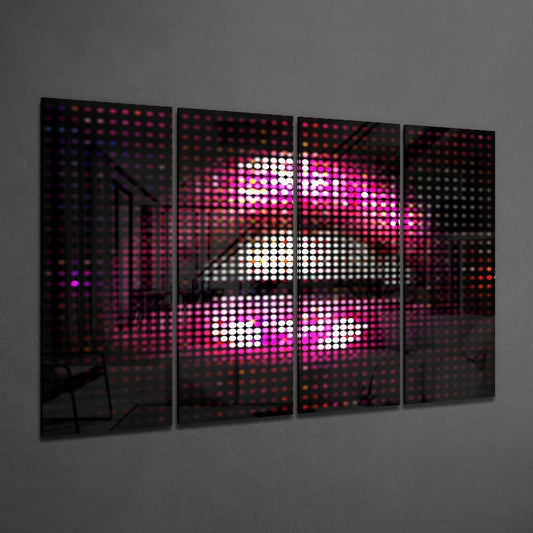 Pink LED Dot Matrix Lips 4 Pieces Mega Glass Wall Art