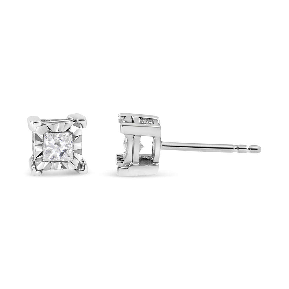 .925 Sterling Silver 1/2 Cttw Miracle Set Princess-cut Diamond Solitaire Stud Earrings (H-I Color, I1-I2 Clarity) Otarealm
