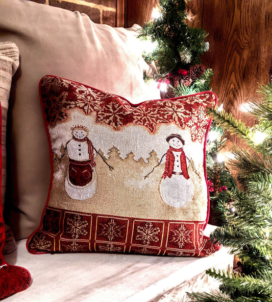 Tache Mr. & Mrs. Snowman Couple Woven Tapestry Throw Pillow Cover (10323CC) Otarealm