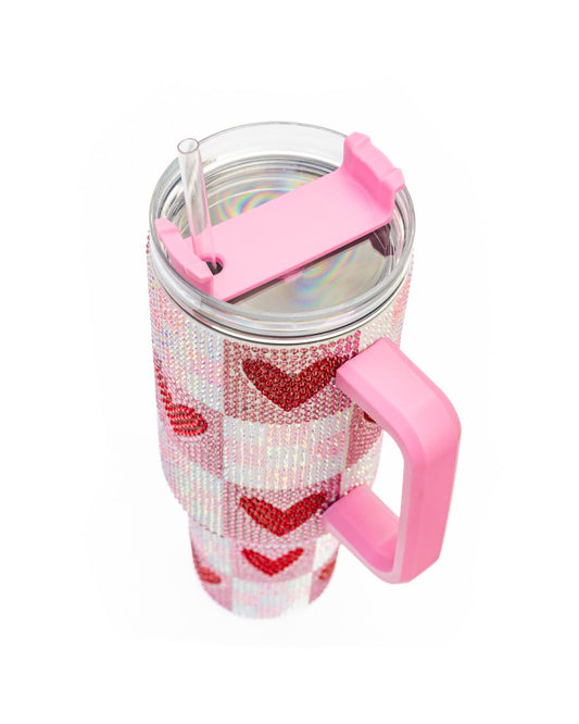 Rhinestone Hearts Stainless Steel Tumbler (Single or Set of 4)