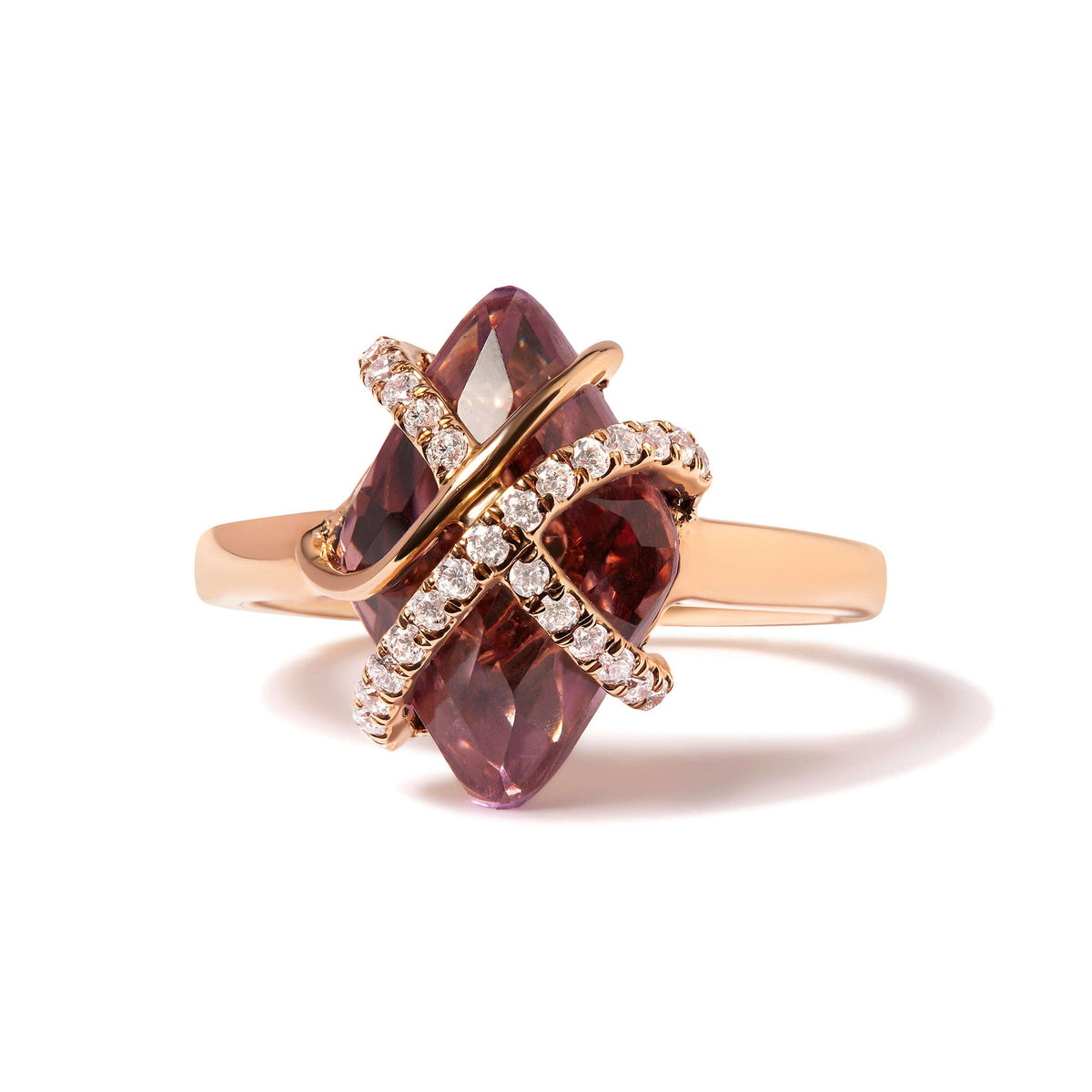 14K Rose Gold 1/5 Cttw Diamond Wrapped 15x15 MM Purple Amethyst Cocktail Ring (G-H Color, SI1-SI2 Clarity) Otarealm