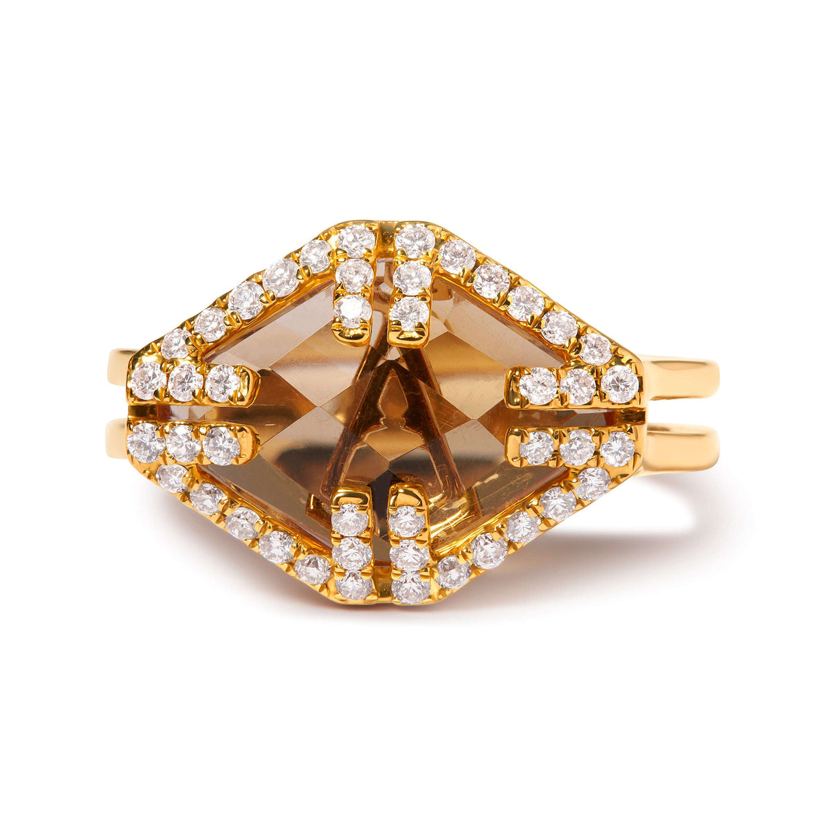 14K Yellow Gold Marquise-Cut Yellow Citrine and 1/3 Cttw Diamond Halo Cocktail Ring (G-H Color, SI1-SI2 Clarity) - Size 7 Otarealm