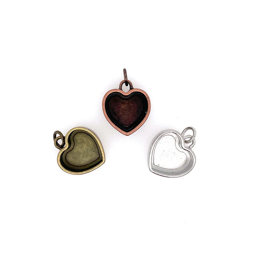 Ox Brass Heart Deep Closed Bezel Charm