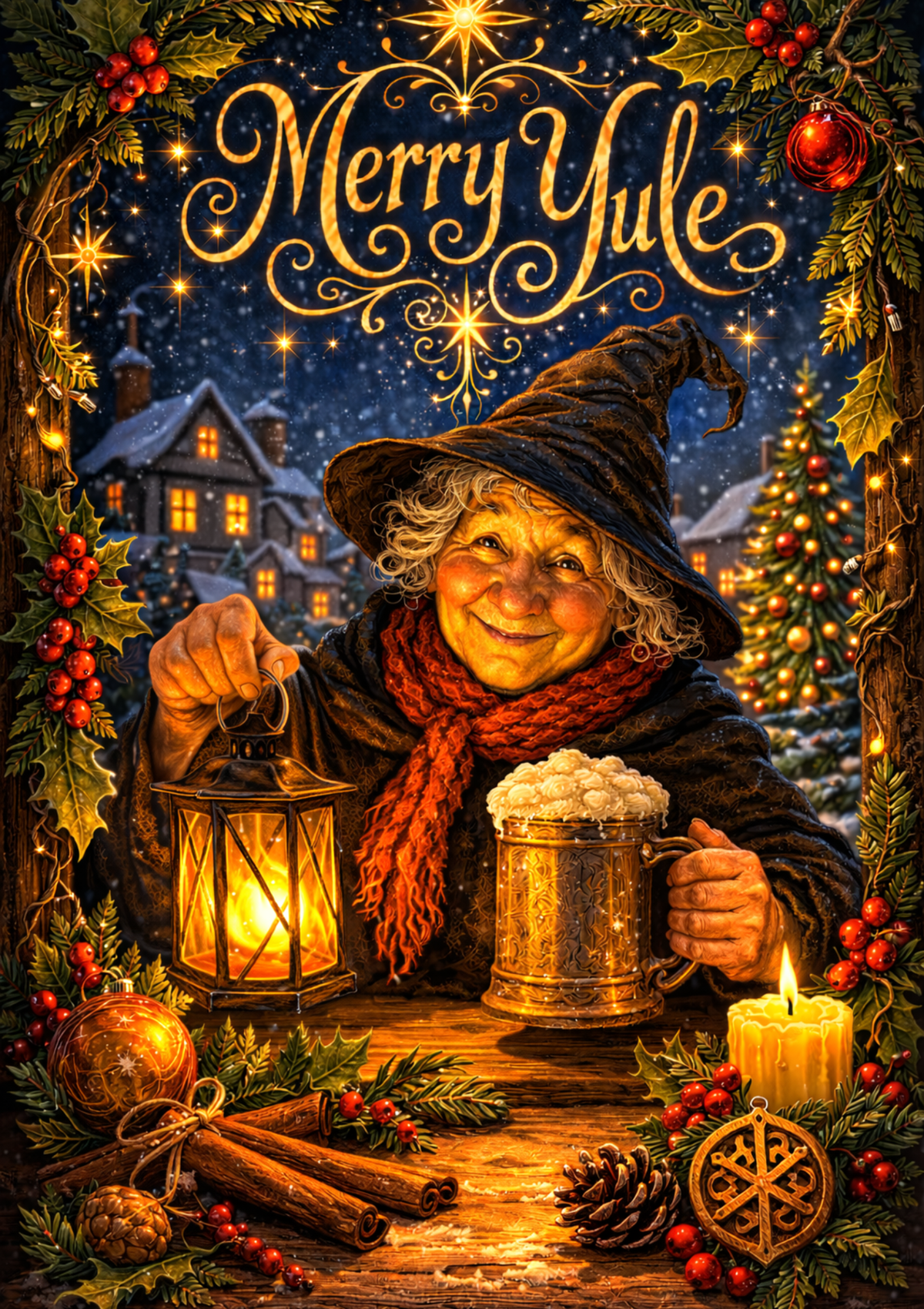 Yuletide Cheer Merry Yule Card by Runa Wolfden