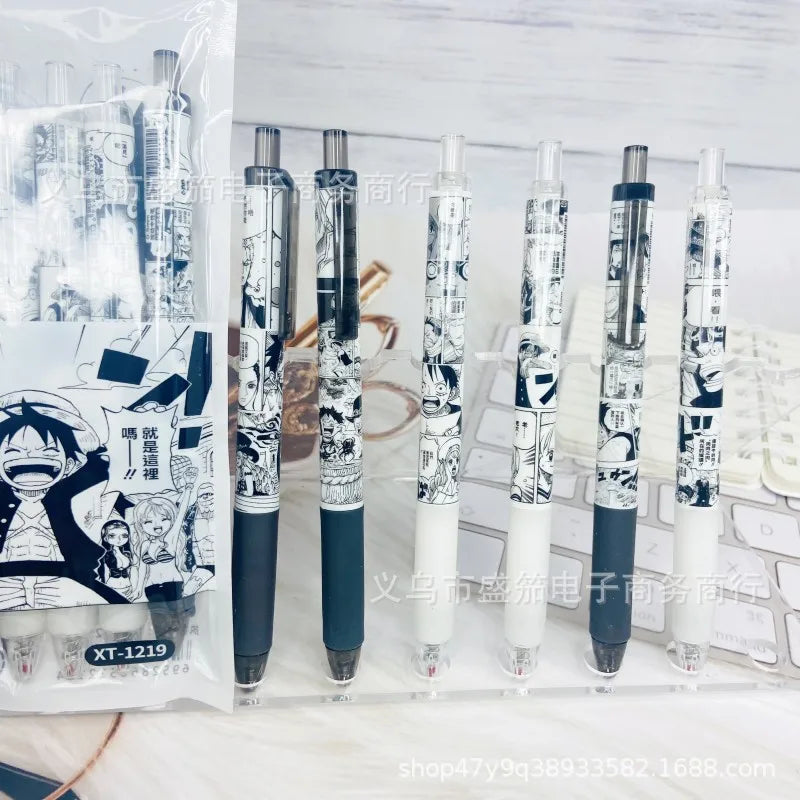 One Piece 6 PCS Gel Pen, Anime Manga 0.5 Black Ink Signature Pen Office School Writing Supplies Stationery