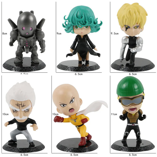 6Pcs One Punch Man Chibi Anime Figures, Saitama Genos Garou Bang Tatsumaki Mumen Rider Metal Knight, OPM Collection Set