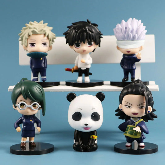 6 Pcs Set Jujutsu Kaisen Gojo Satoru Geto Suguru Zenin Maki Inumaki Toge Panda Yuta Okkotsu Figures, Kawaii Chibi Mini Anime Figurines PVC JJK Model Statue Toys 6-8 cm