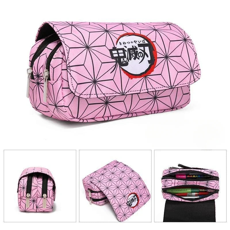 Anime Demon Slayer Pencil Case: Student Bilayer Storage Bag, Cartoon Pen Box, Cosplay Props Accessories