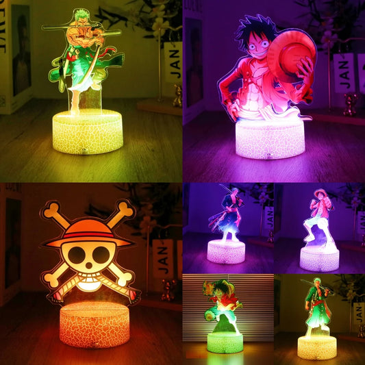 One Piece Anime Figures 3D Lamp PVC Action Collection Model Toys LED Night Light