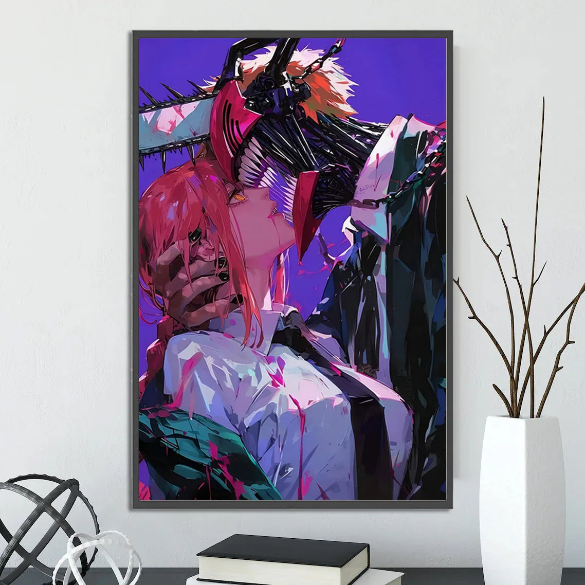 Chainsaw Man Self-adhesive Poster Wallpaper, Anime Wall Art Home Decoration Painting For Bedroom Computer Decor (Frames Not Included)