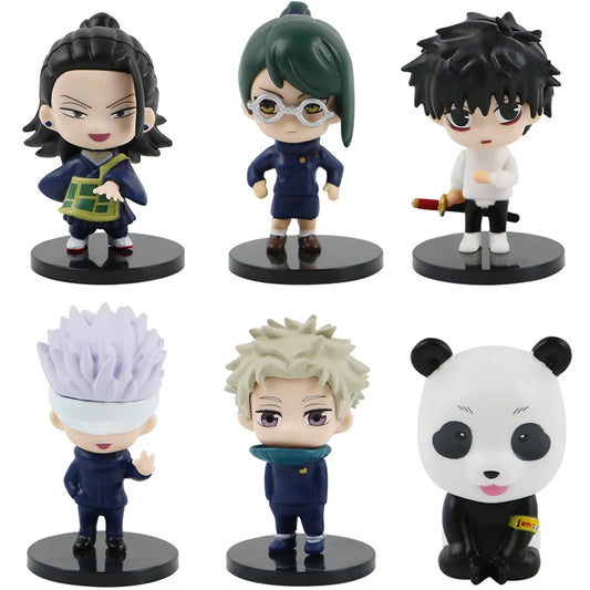 6 Pcs Set Jujutsu Kaisen Gojo Satoru Geto Suguru Zenin Maki Inumaki Toge Panda Yuta Okkotsu Figures, Kawaii Chibi Mini Anime Figurines PVC JJK Model Statue Toys 6-8 cm