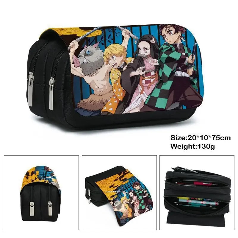 Anime Demon Slayer Pencil Case: Student Bilayer Storage Bag, Cartoon Pen Box, Cosplay Props Accessories