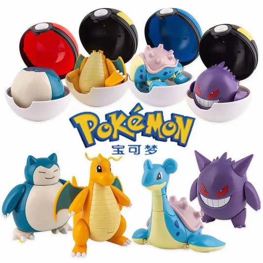 Pokemon Pokeball Anime Figures Toys, Pikachu Gengar Dragonite Snorlax Lapras Pocket Pokeball Toys