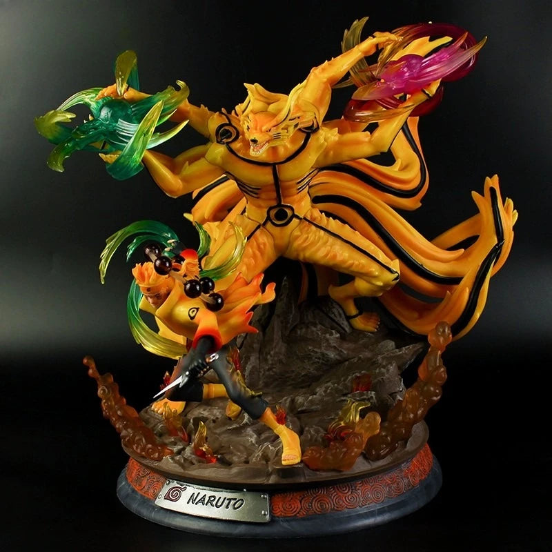 Naruto Uzumaki and Kyuubi Nine Tails Fox Anime Figurine, NARUTO SHIPPUDEN LED PVC Statue Toys Collections 36cm