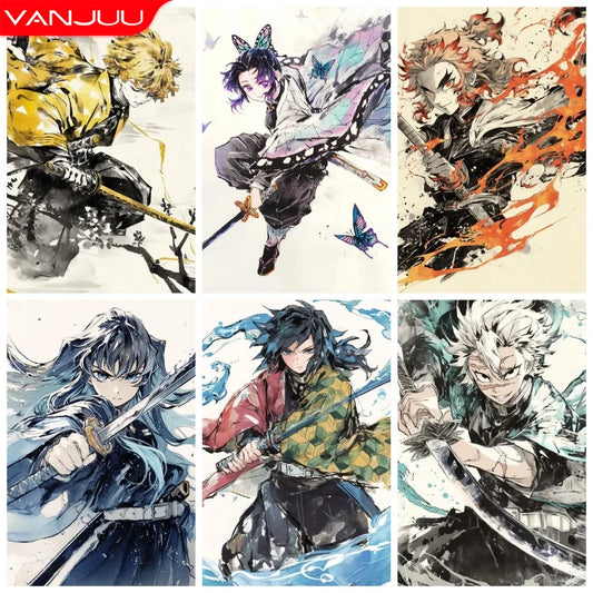 5D DIY Diamond Painting Kit Demon Slayer Anime Diamond Embroidery Full Diamond Mosaic Artist Demon Slayer Home Decoration Picture Wall Art
