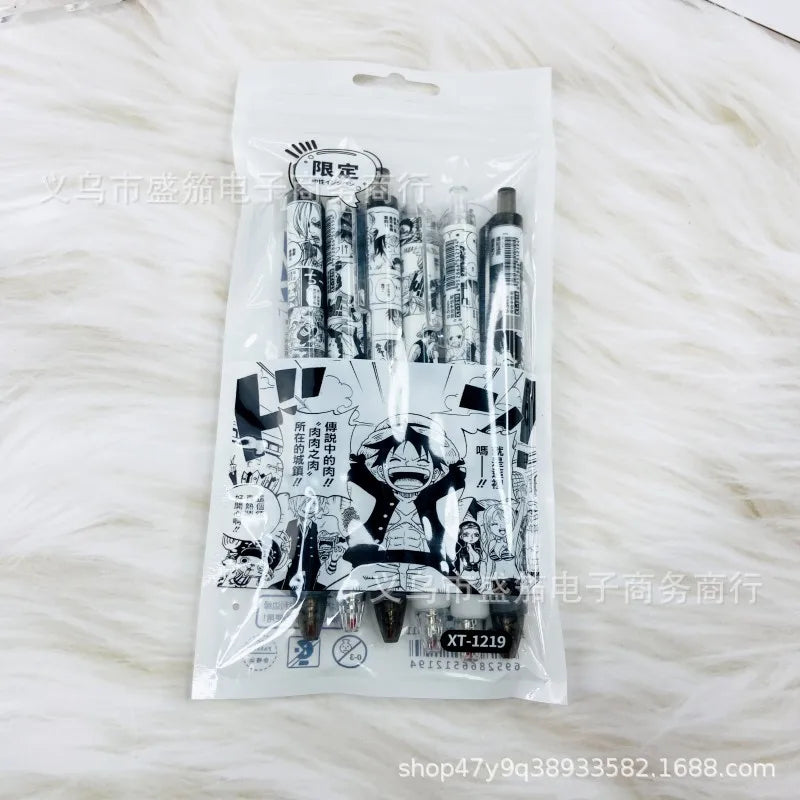One Piece 6 PCS Gel Pen, Anime Manga 0.5 Black Ink Signature Pen Office School Writing Supplies Stationery