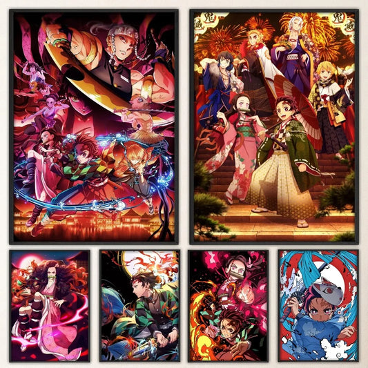 Demon Slayer Classic Anime Wall Art Poster Prints, Painting Bedroom Living Room Wall Bar Restaurant Decor