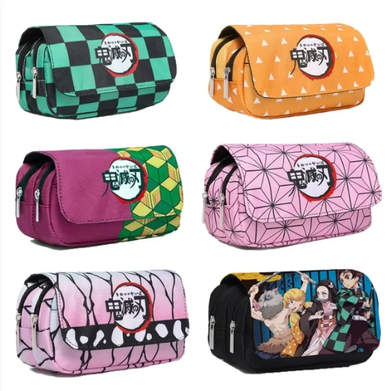 Anime Demon Slayer Pencil Case: Student Bilayer Storage Bag, Cartoon Pen Box, Cosplay Props Accessories