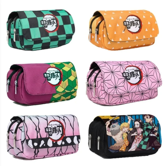 Anime Demon Slayer Pencil Case: Student Bilayer Storage Bag, Cartoon Pen Box, Cosplay Props Accessories
