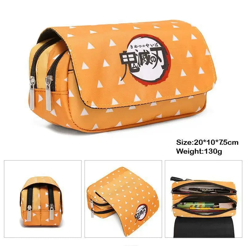 Anime Demon Slayer Pencil Case: Student Bilayer Storage Bag, Cartoon Pen Box, Cosplay Props Accessories